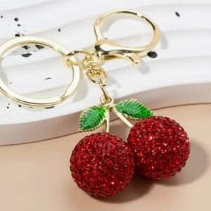 RED CHERRY / GOLD PURSE CHARM/KEY FOB 4 IN